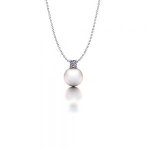 White gold Akoya pearl and diamond pendant necklace