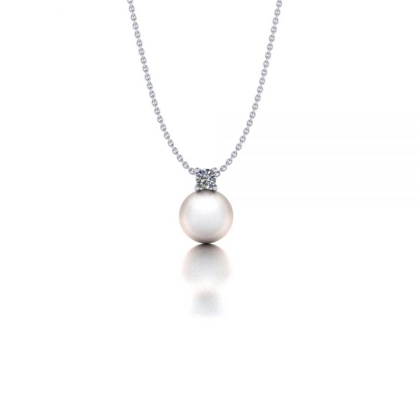 White gold Akoya pearl and diamond pendant necklace
