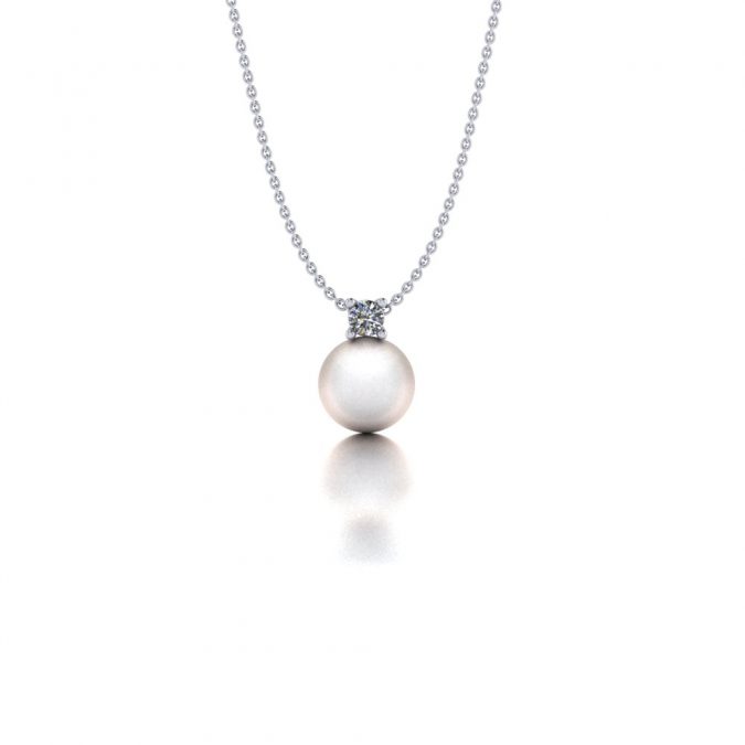 Witgouden diamanten hanger met Akoya parel