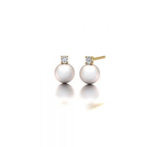 Yellow gold Akoya pearl and diamond stud earrings