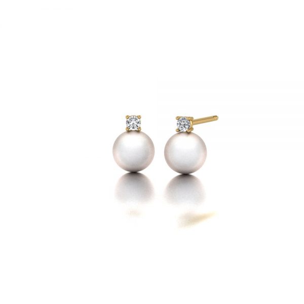 Yellow gold Akoya pearl and diamond stud earrings