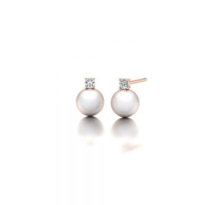 Rose gold Akoya pearl and diamond stud earrings