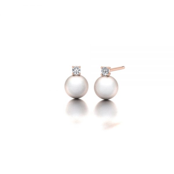 Rose gold Akoya pearl and diamond stud earrings