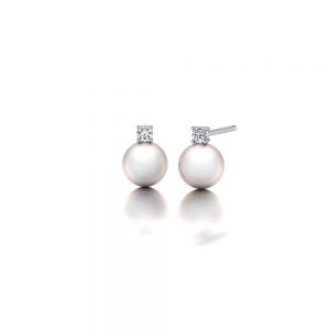 White gold Akoya pearl and diamond stud earrings