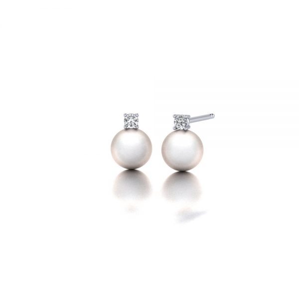 White gold Akoya pearl and diamond stud earrings