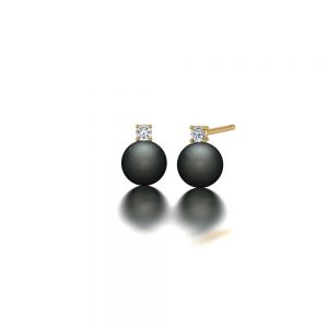 Yellow gold Tahitian pearl and diamond stud earrings