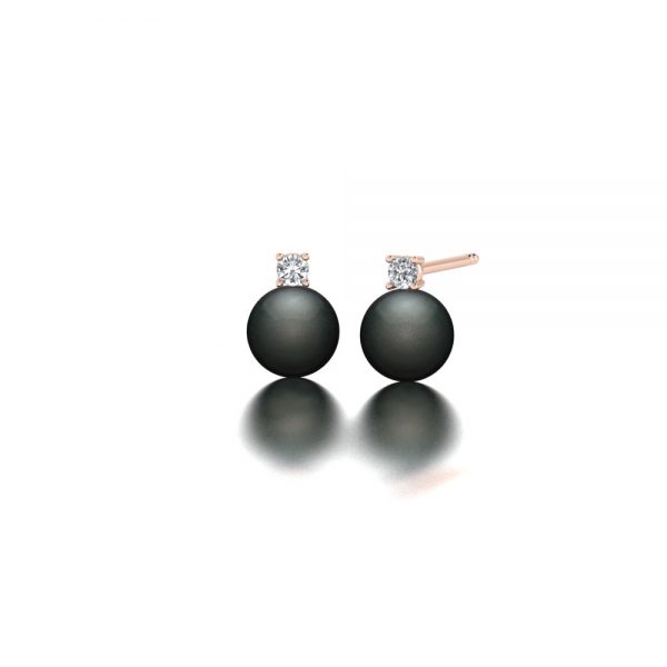 Rose gold Tahitian pearl and diamond stud earrings