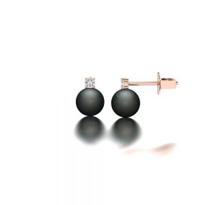 Rose gold Tahitian pearl and diamond stud earrings side view