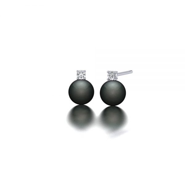 White gold Tahitian pearl and diamond stud earrings