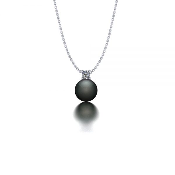 White gold Tahitian pearl and diamond pendant necklace