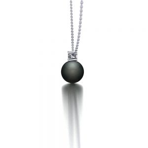 White gold Tahitian pearl and diamond pendant necklace side view