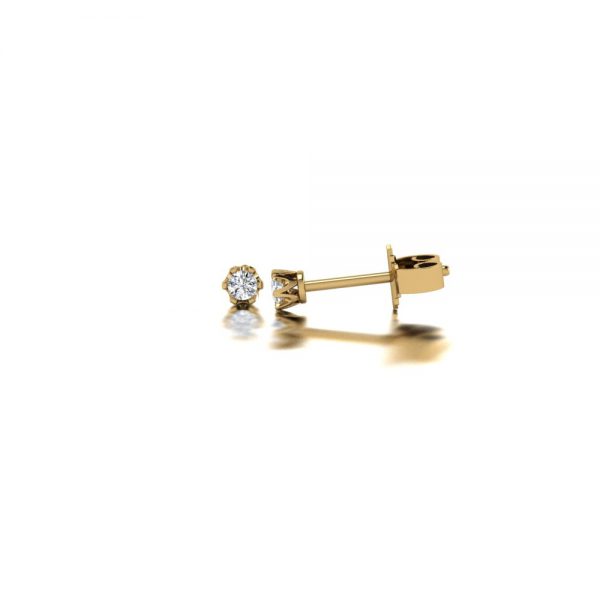 Yellow gold diamond stud earrings side view