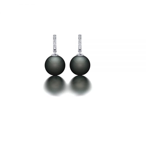 White gold Tahitian pearl and diamond earrings