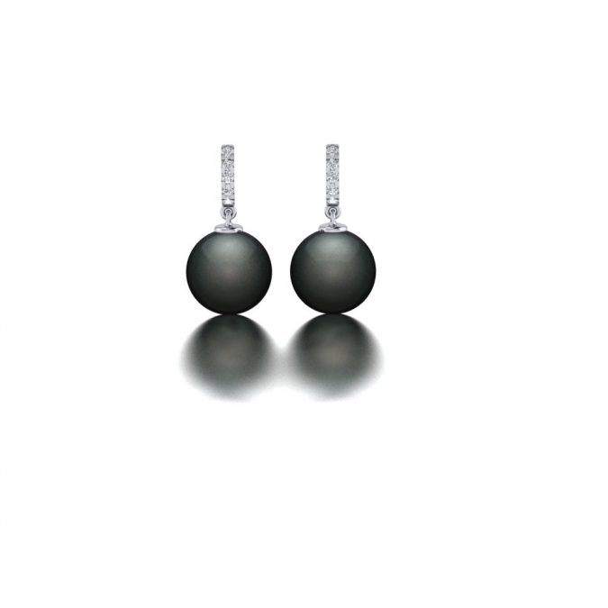 Witgouden Tahiti parel oorbellen met diamant