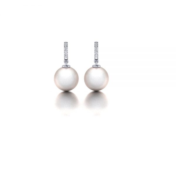 White gold Akoya pearl and diamond earrings