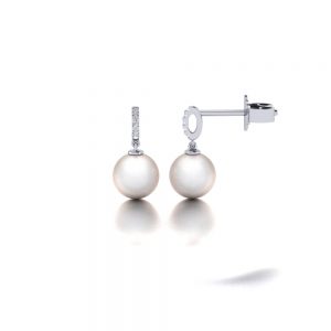 White gold Akoya pearl and diamond earrings side view