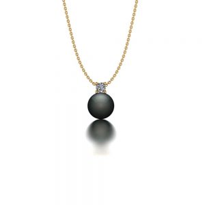 Yellow gold Tahitian pearl and diamond pendant necklace