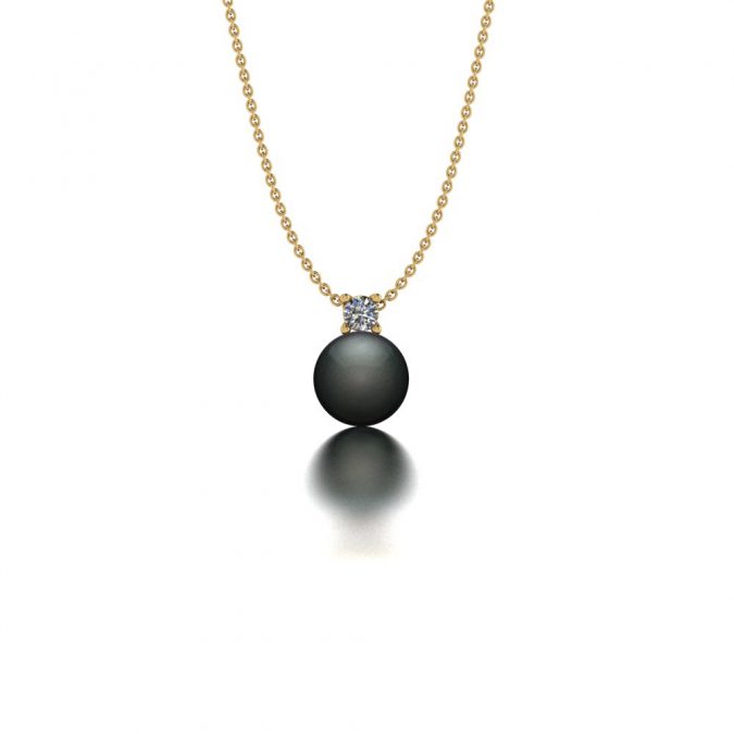 Geelgouden diamanten hanger met Tahiti parel
