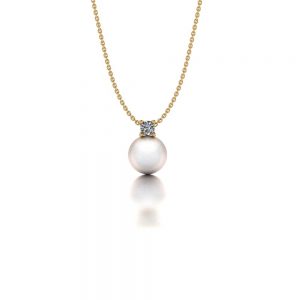 Yellow gold Akoya pearl and diamond pendant necklace