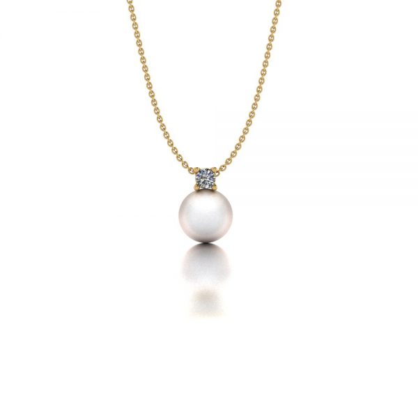 Yellow gold Akoya pearl and diamond pendant necklace