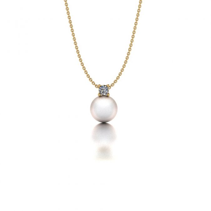 Geelgouden diamanten hanger met Akoya parel