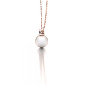 Rose gold Akoya pearl and diamond pendant necklace side view