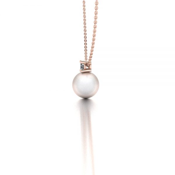 Rose gold Akoya pearl and diamond pendant necklace side view