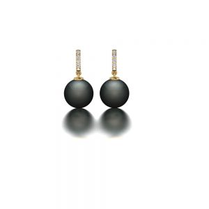 Yellow gold Tahitian pearl and diamond earrings