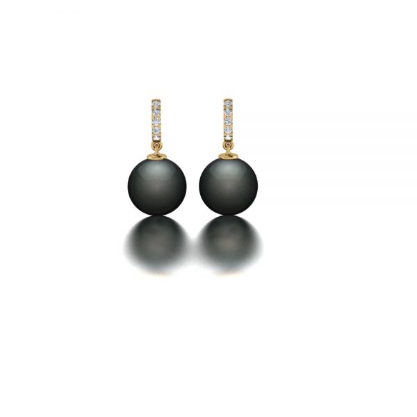 Yellow gold Tahitian pearl and diamond earrings