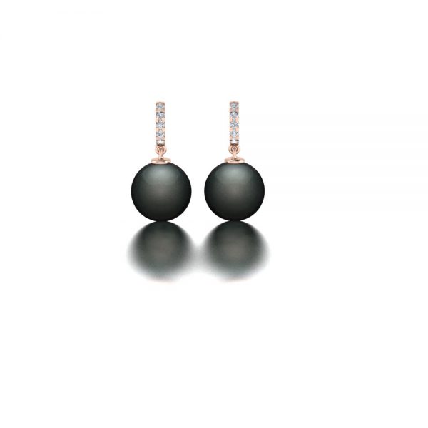 Rose gold Tahitian pearl and diamond earrings