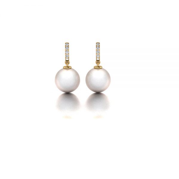 Yellow gold Akoya pearl and diamond earrings