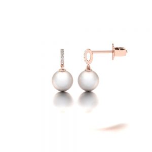 Rose gold Akoya pearl and diamond earrings side view