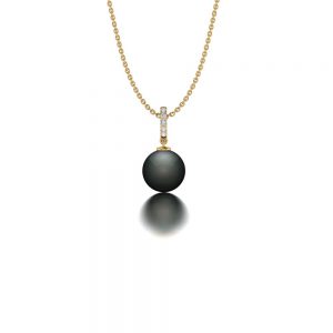 Yellow gold Tahitian pearl and diamond necklace