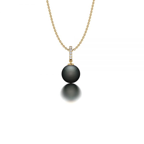Yellow gold Tahitian pearl and diamond necklace