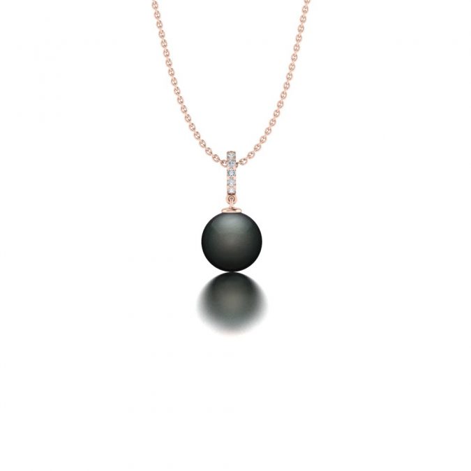 Roségouden Tahiti parel hanger met diamant