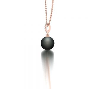Rose gold Tahitian pearl and diamond necklace side view