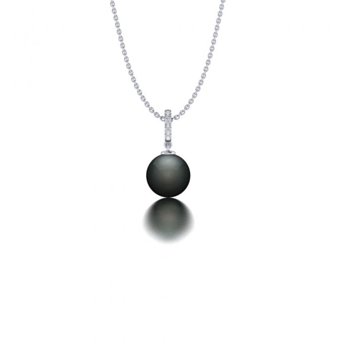 Witgouden Tahiti parel hanger met diamant