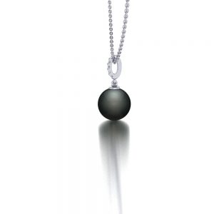 White gold Tahitian pearl and diamond necklace side view