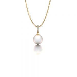 Yellow gold Akoya pearl and diamond necklace