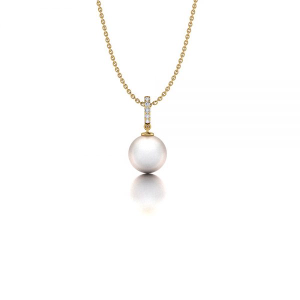 Yellow gold Akoya pearl and diamond necklace