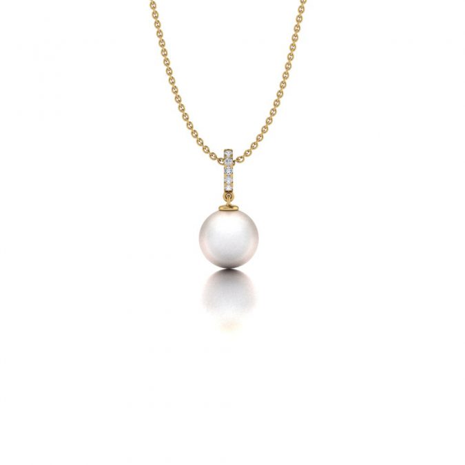 Geelgouden Akoya parel hanger met diamant