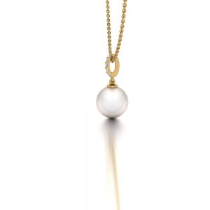 Geelgouden Akoya parel hanger met diamant zij