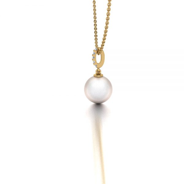 Yellow gold Akoya pearl and diamond necklace