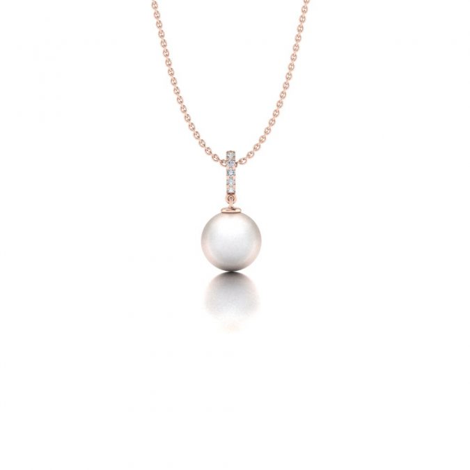 Roségouden Akoya parel hanger met diamant