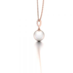 Rose gold Akoya pearl and diamond necklace side view