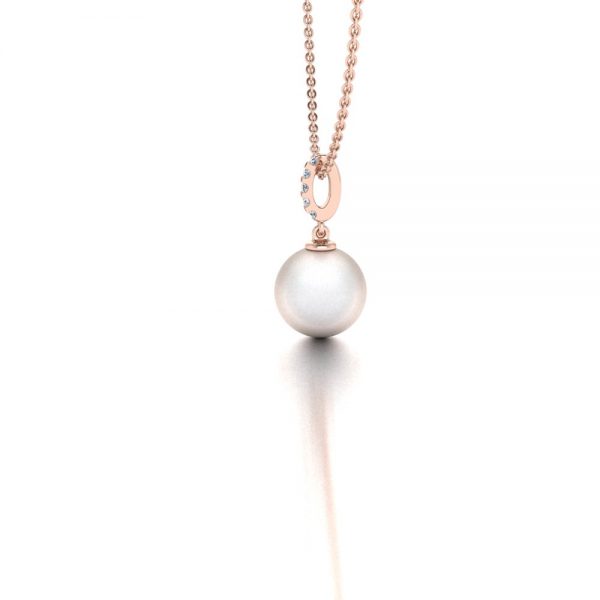 Rose gold Akoya pearl and diamond necklace side view