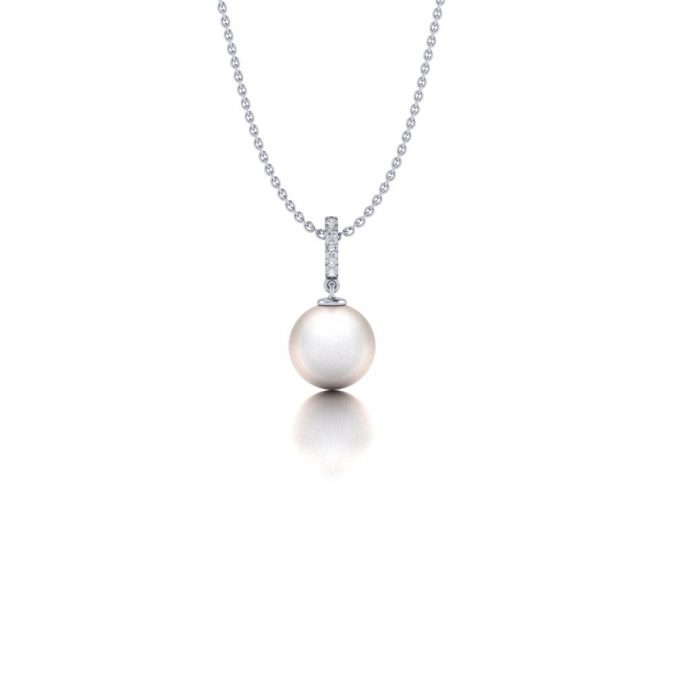 Witgouden Akoya parel hanger met diamant