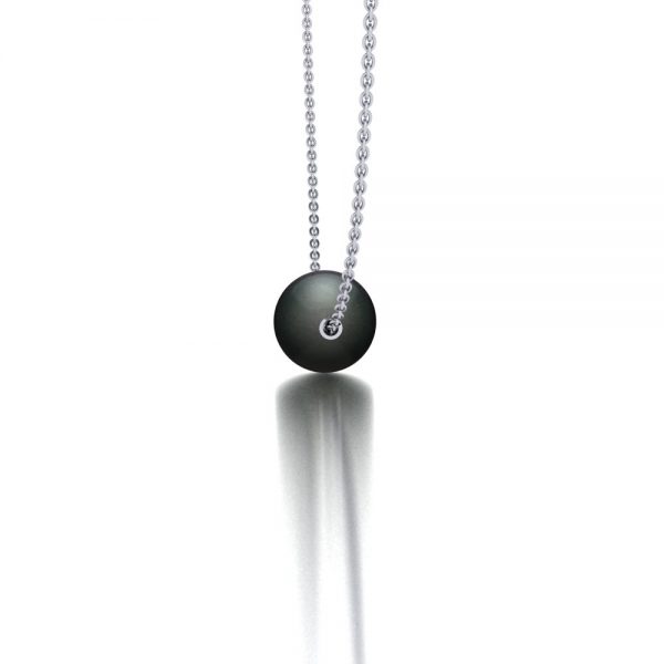 White gold Tahitian pearl pendant necklace side view