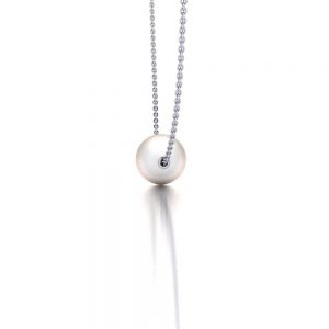 White gold Akoya pearl pendant necklace side view