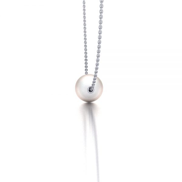 White gold Akoya pearl pendant necklace side view